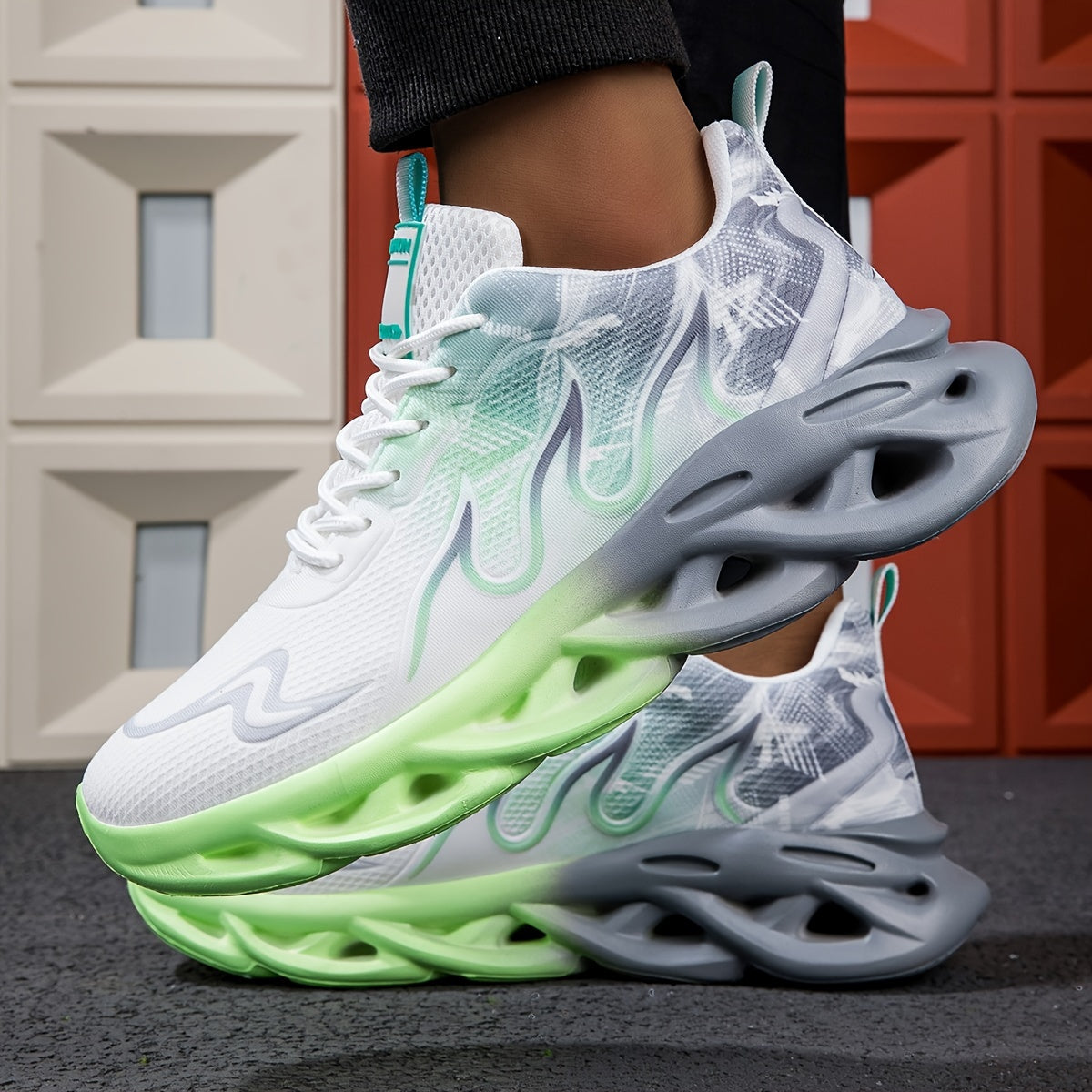 All-Season Fashion Sneakers For Men And Women - Casual Sports Running Shoes With Moire Pattern, Low Top Round Toe Breathable Fabric Upper, Comfortable EVA Sole With Magnetic Closure